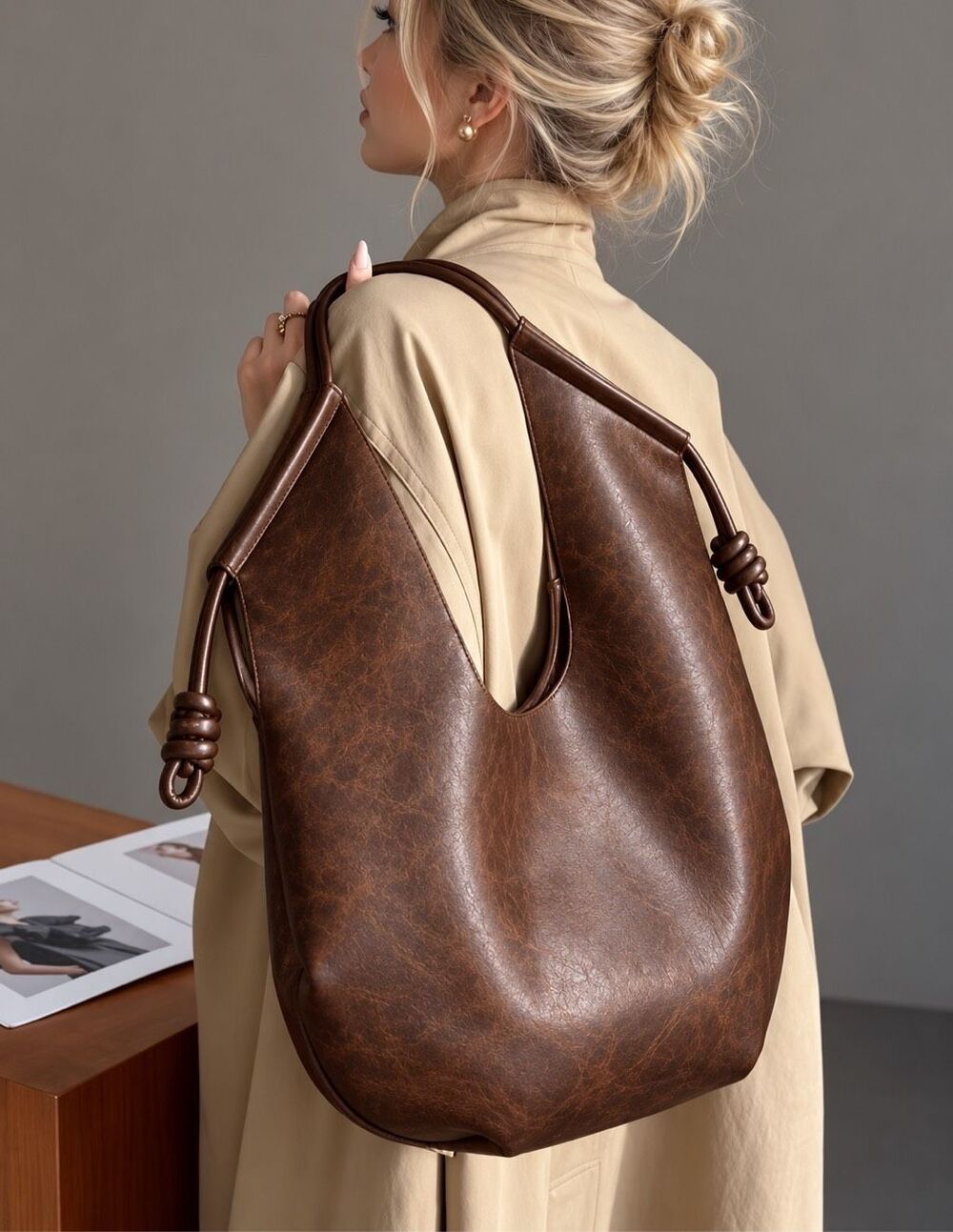 Italian Luxury Boutique Vegan Leather Tote Bag Chic Trendy Rare New Model NWOT